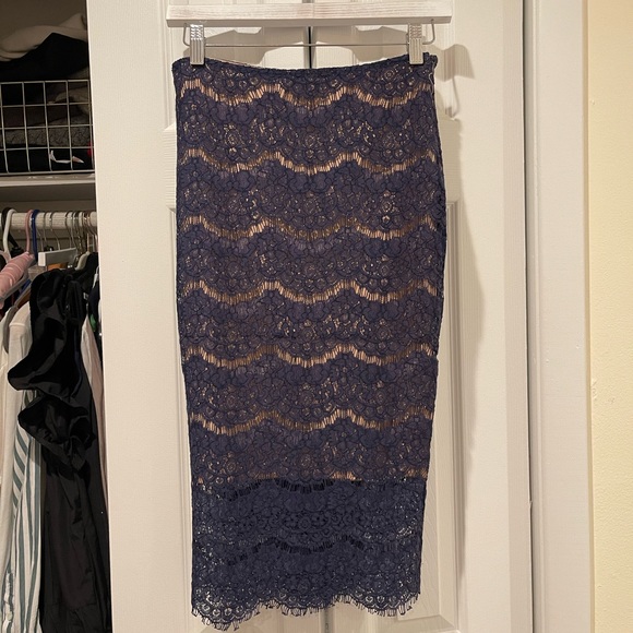 Navy lace with nude pencil skirt underneath - Picture 1 of 3